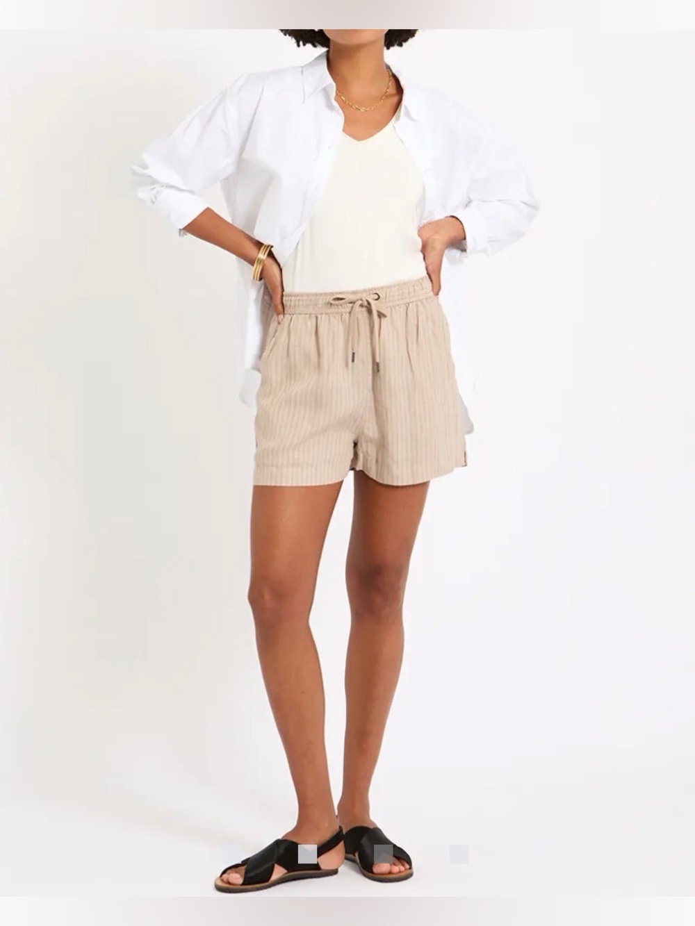 Reiss NWT Clement Linen Striped Drawstring Short Neutral 6